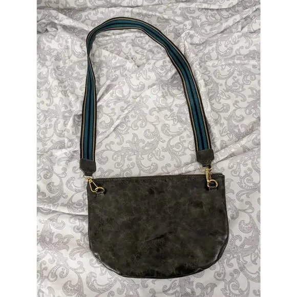 anthropologie green suede and faux leather crossbody bag - Picture 2 of 7